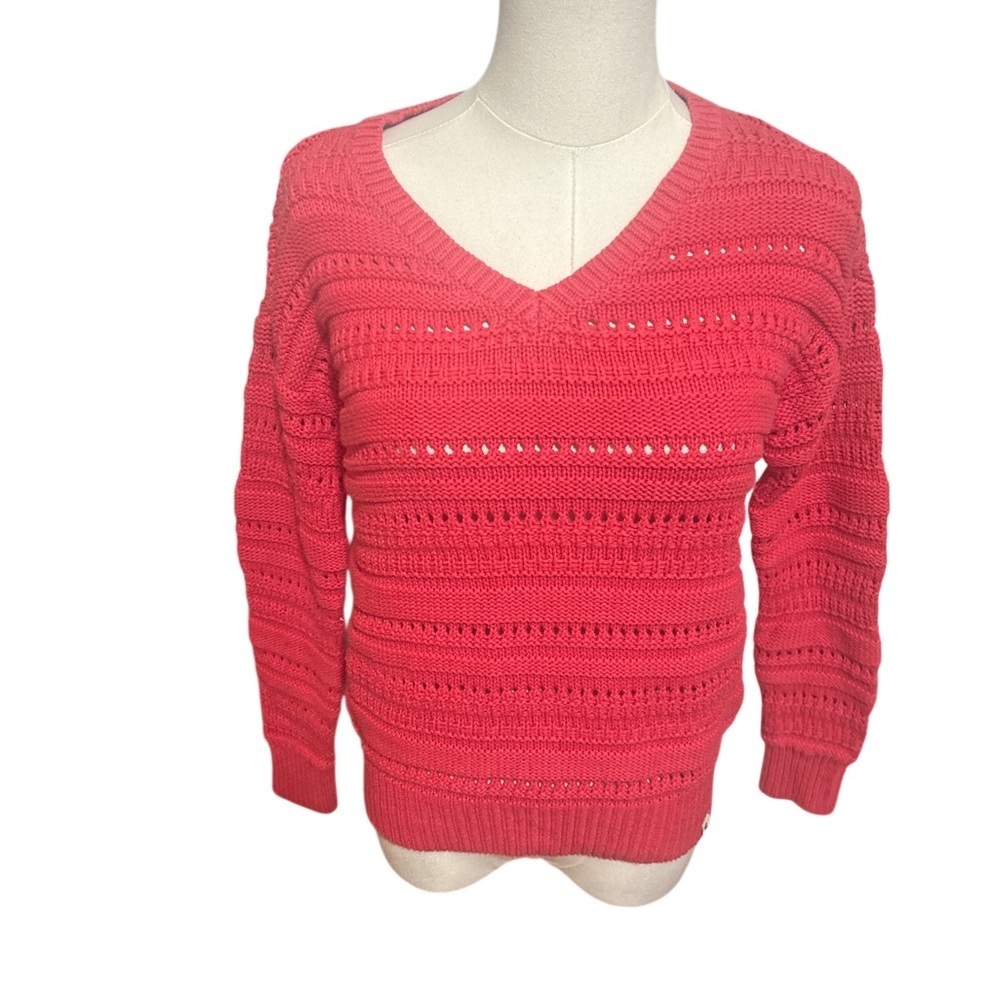 Abercrombie Kids 13/14 Pink V Neck Knit Sweater Pointelle (fits adult XS ) - Picture 2 of 6